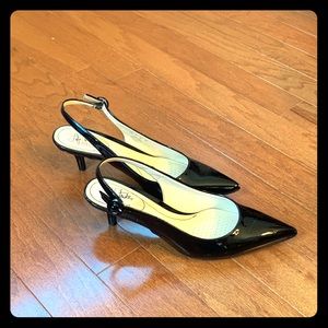 NEW! Black patten leather micro heel.